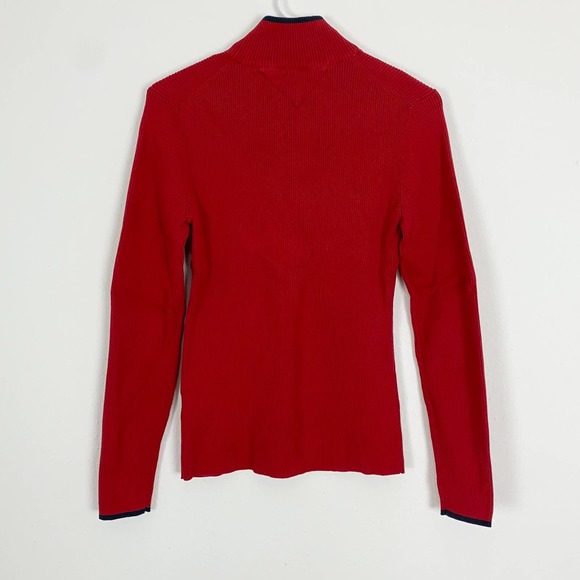 Vintage Tommy Hilfiger Red Knit Quarter Zip Sweater - Picture 2 of 4